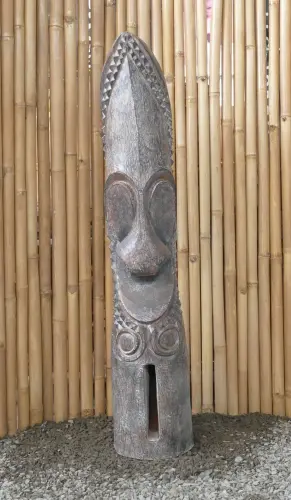 Artikelbild des Artikels “Tiki Polynesian Statue aus Kokosnussholz, ca. 125cm hoch mit schwarz-weißer Farbe, Ø ca. 18-28 cm “